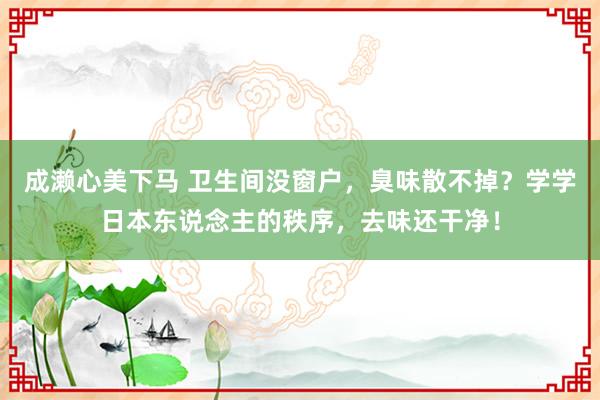 成濑心美下马 卫生间没窗户，臭味散不掉？学学日本东说念主的秩序，去味还干净！