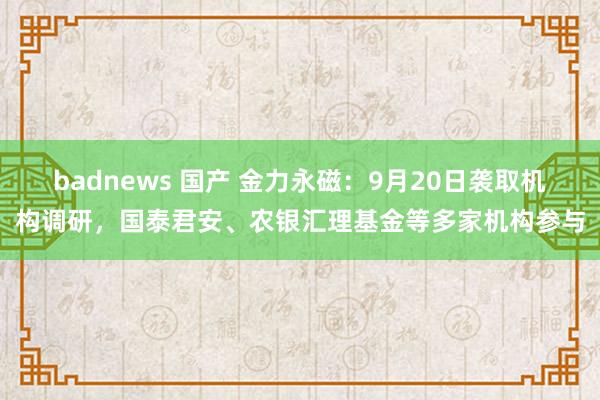 badnews 国产 金力永磁：9月20日袭取机构调研，国泰君安、农银汇理基金等多家机构参与