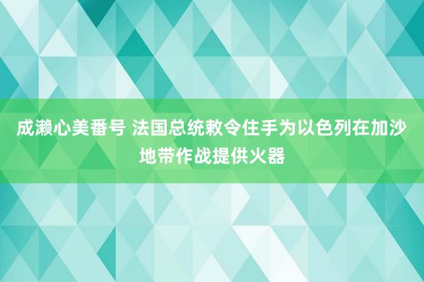 成濑心美番号 法国总统敕令住手为以色列在加沙地带作战提供火器