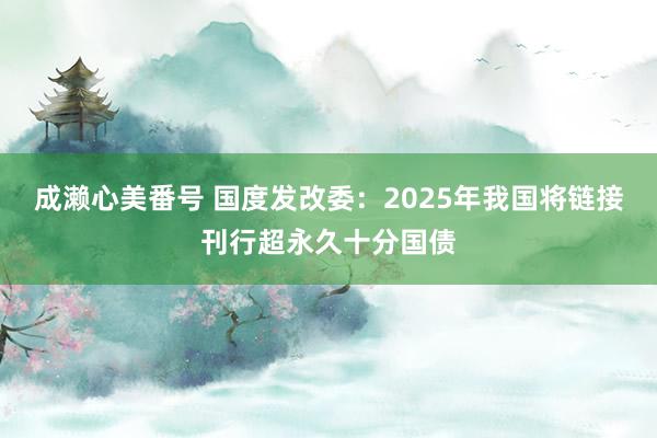 成濑心美番号 国度发改委：2025年我国将链接刊行超永久十分国债