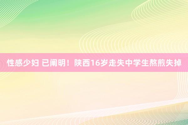 性感少妇 已阐明！陕西16岁走失中学生熬煎失掉