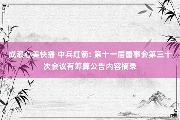 成濑心美快播 中兵红箭: 第十一届董事会第三十次会议有筹算公告内容摘录