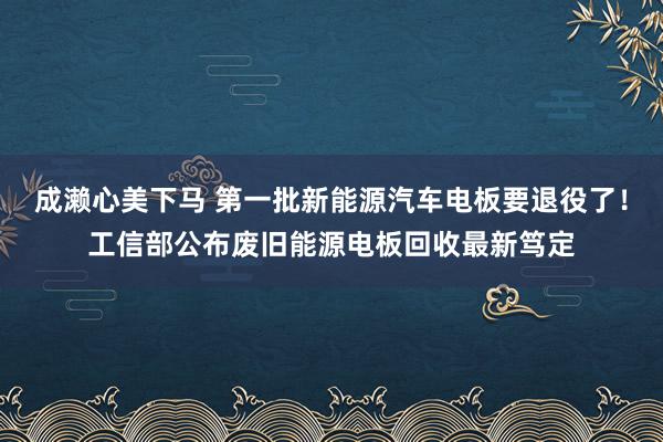 成濑心美下马 第一批新能源汽车电板要退役了！工信部公布废旧能源电板回收最新笃定