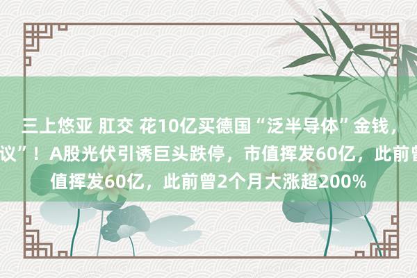 三上悠亚 肛交 花10亿买德国“泛半导体”金钱，却被深交所“暂缓审议”！A股光伏引诱巨头跌停，市值挥发60亿，此前曾2个月大涨超200%