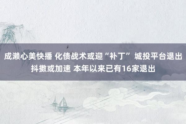 成濑心美快播 化债战术或迎“补丁” 城投平台退出抖擞或加速 本年以来已有16家退出